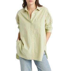 NWT Madewell Signature Oversized Poplin Button-Up Light Green Shirt Sz Med